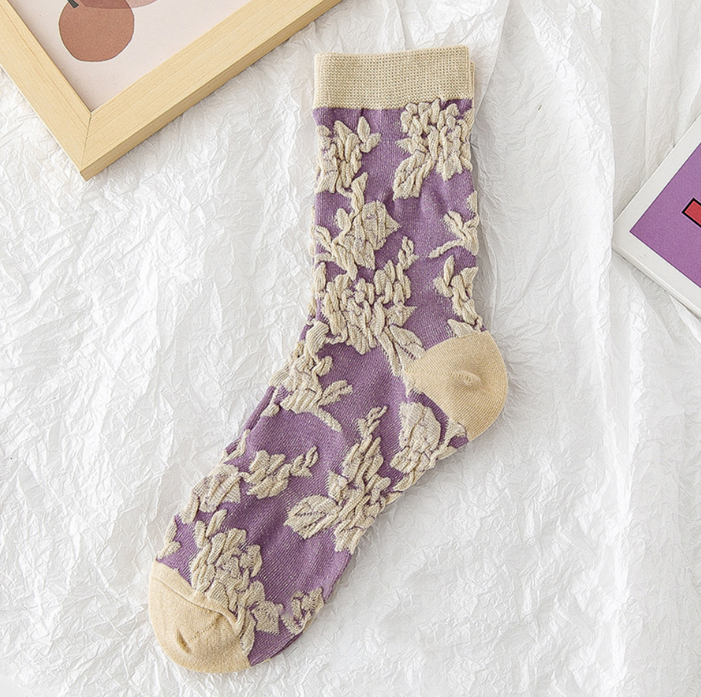 TikSocks|Baroque Rose Embroidered Socks - Luxurious Vintage-Inspired