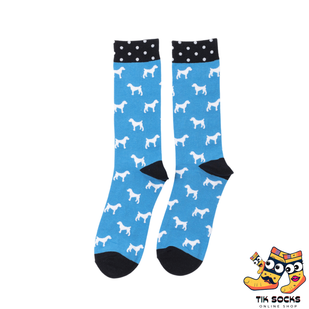 Men's and women's socks featuring a variety of dogs background