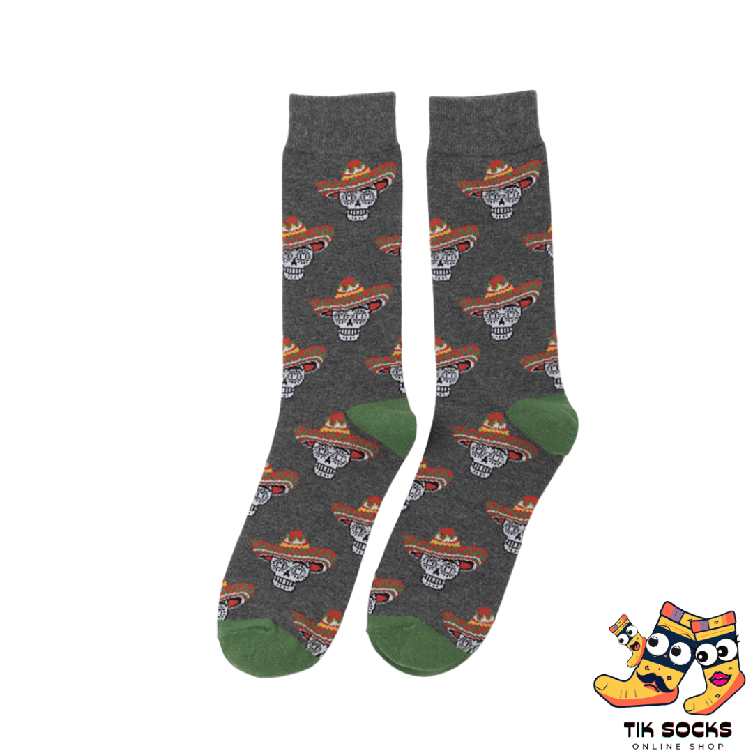 Men's and women's socks with a stylish skull-in-the-straw design, combining edgy fashion with a touch of whimsy