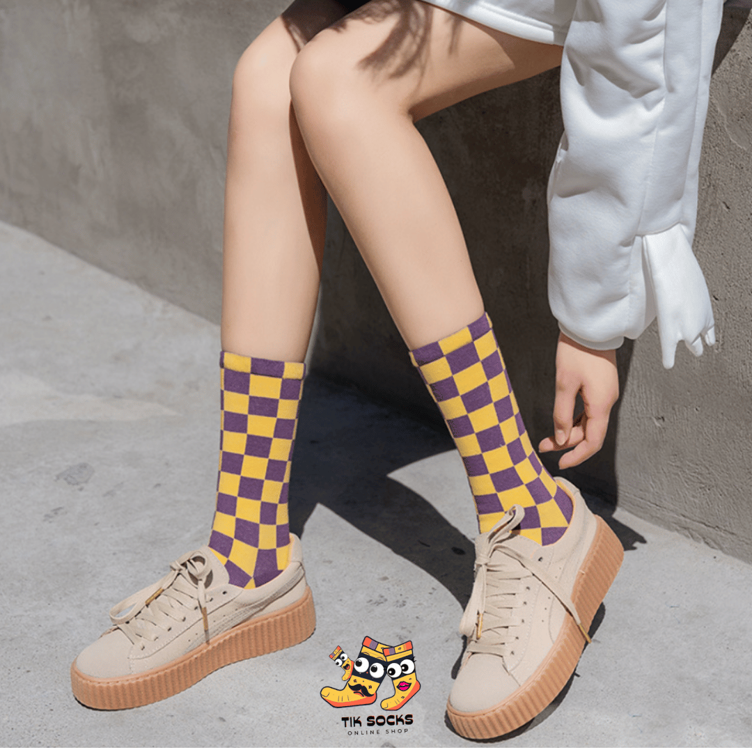 Chessboard Socks: Classic Black-and-White Design, Premium Cotton, Comfortable and Durable, Fashionable Socks for All Occasions