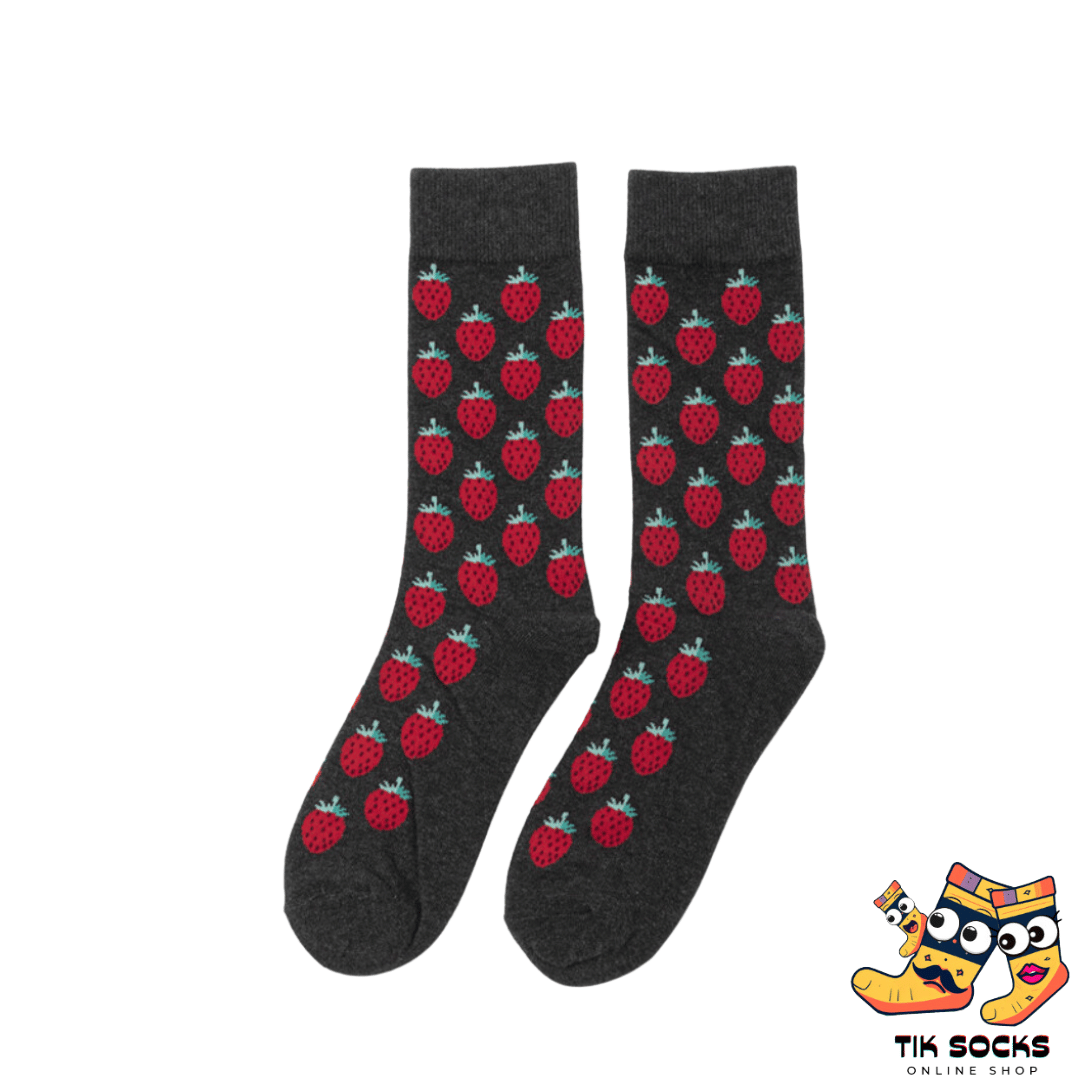 Comfortable socks adorned with a strawberry pattern, suitable for both men and women