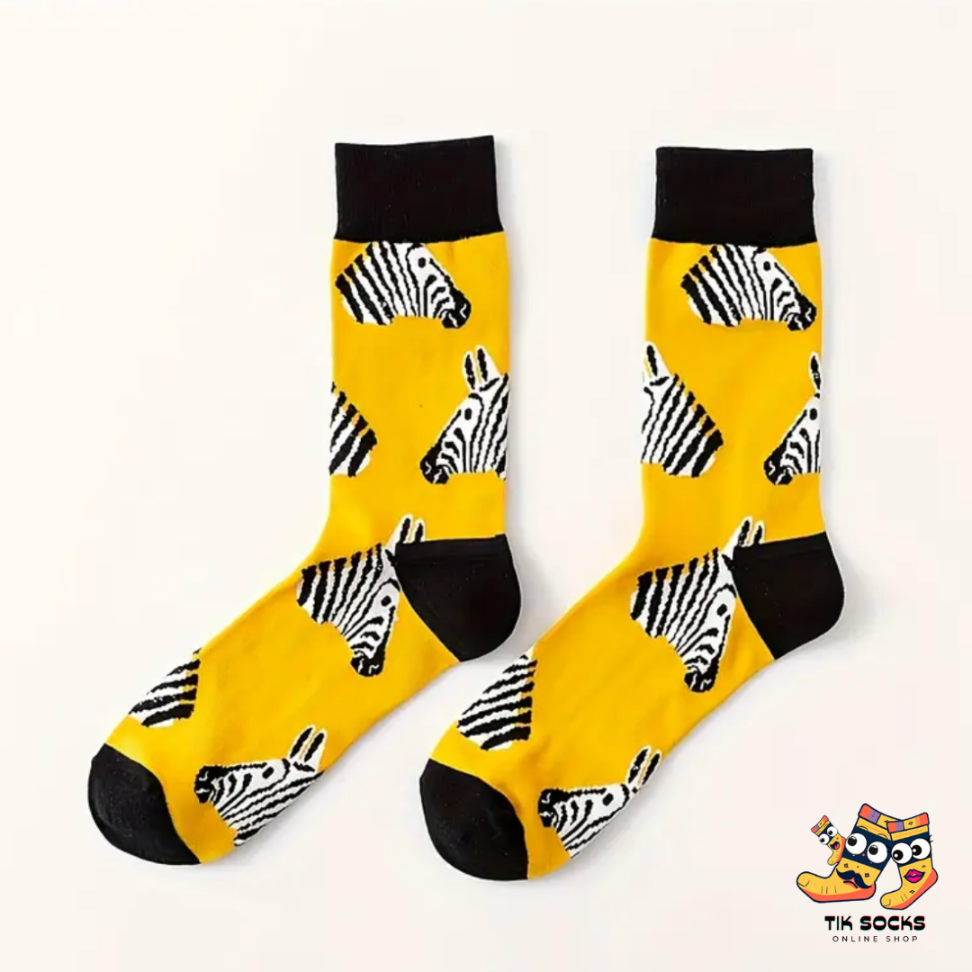 TikSocks|Fun Socks-Zebra Socks Yellow