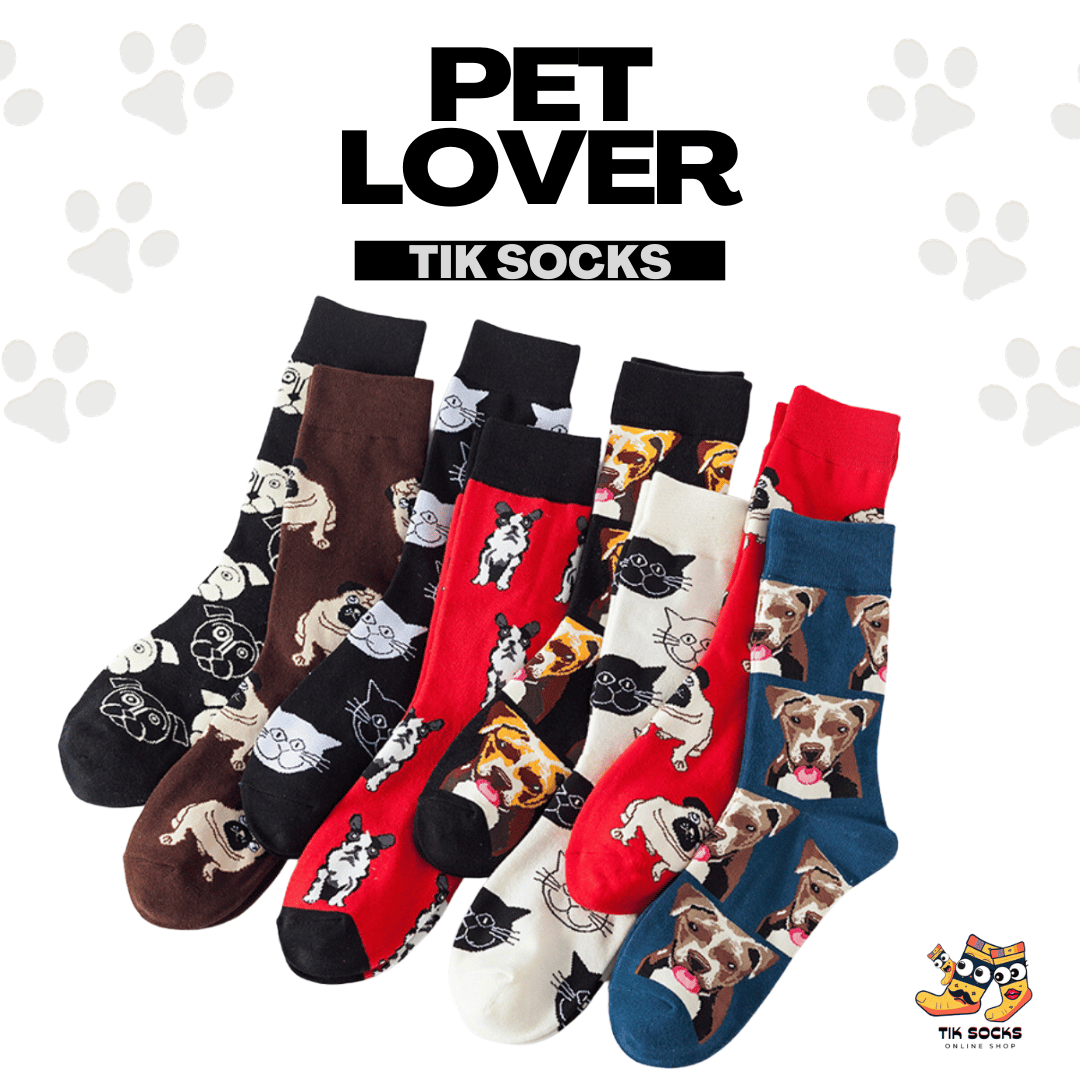 TikSocks|Fun Socks-Dog Print Blue Socks-Face