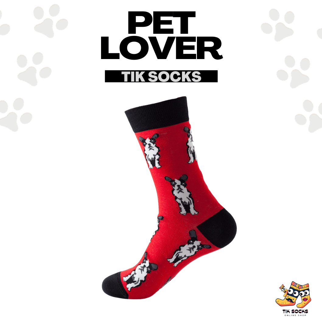 TikSocks|Fun Socks-Dog Print Socks Red & Black