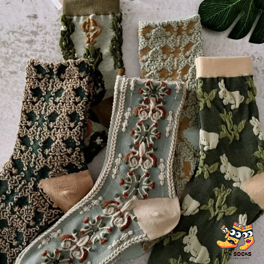 TikSocks|Fun Socks-Easter Rabbit Vintage Embroidered Socks