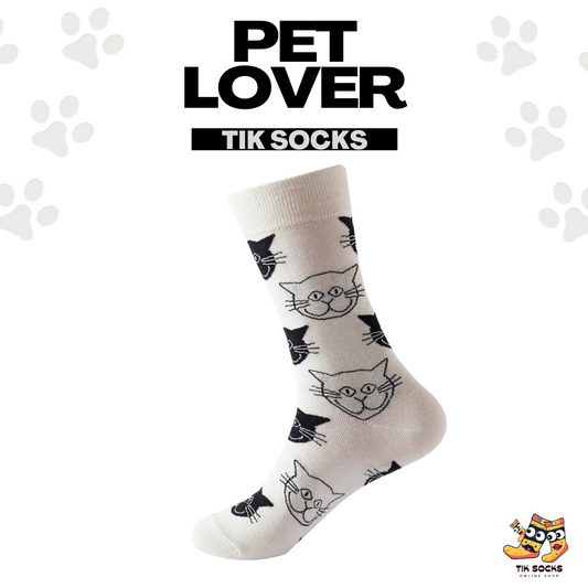 TikSocks|Fun Socks-Cat Print White Socks