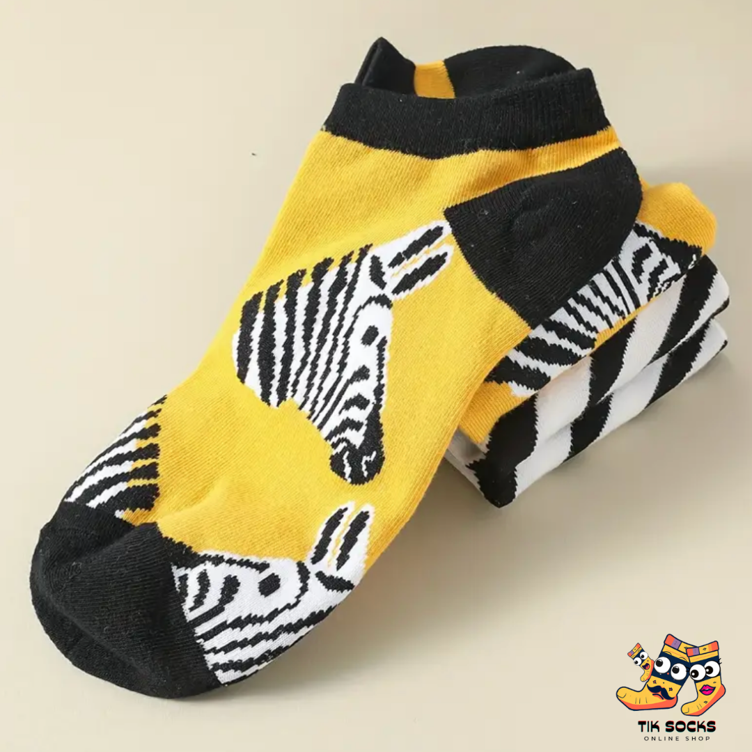 TikSocks|Fun Socks-Zebra Socks Yellow