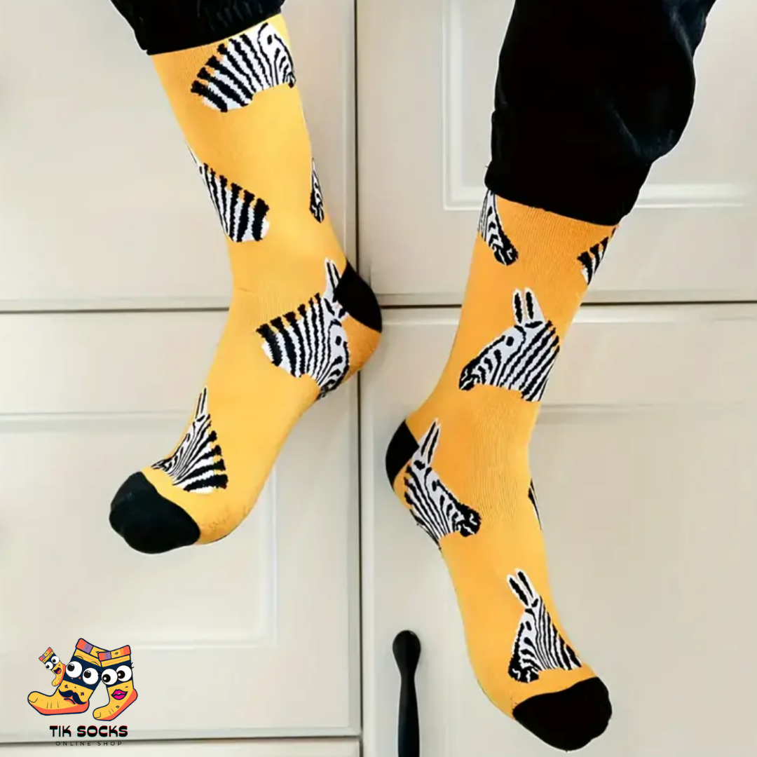 TikSocks|Fun Socks-Zebra Socks Yellow