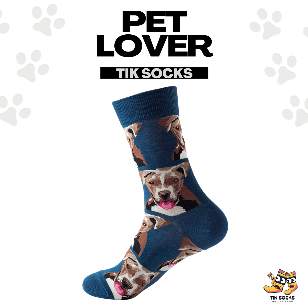 TikSocks|Fun Socks-Dog Print Blue Socks-Face