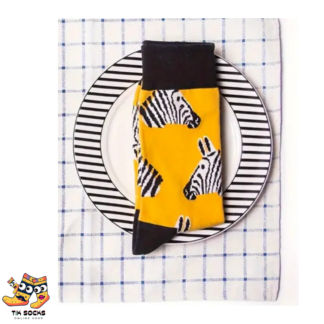 TikSocks|Fun Socks-Zebra Socks Yellow