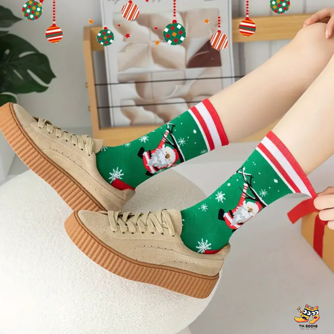 TikSocks|Christmas Socks-Santa on branch