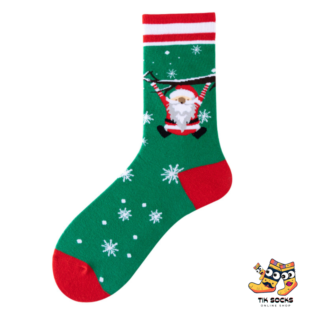 TikSocks|Christmas Socks-Santa on branch