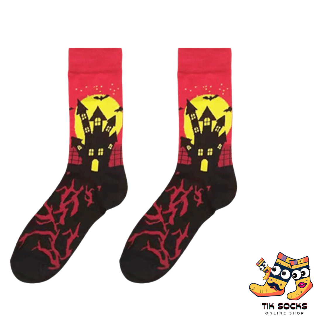 Soft cotton socks adorned with festive pumpkin designs, perfect for Halloween celebrations and gifting. Multiple images showcasing various Halloween-themed patterns for the holiday season