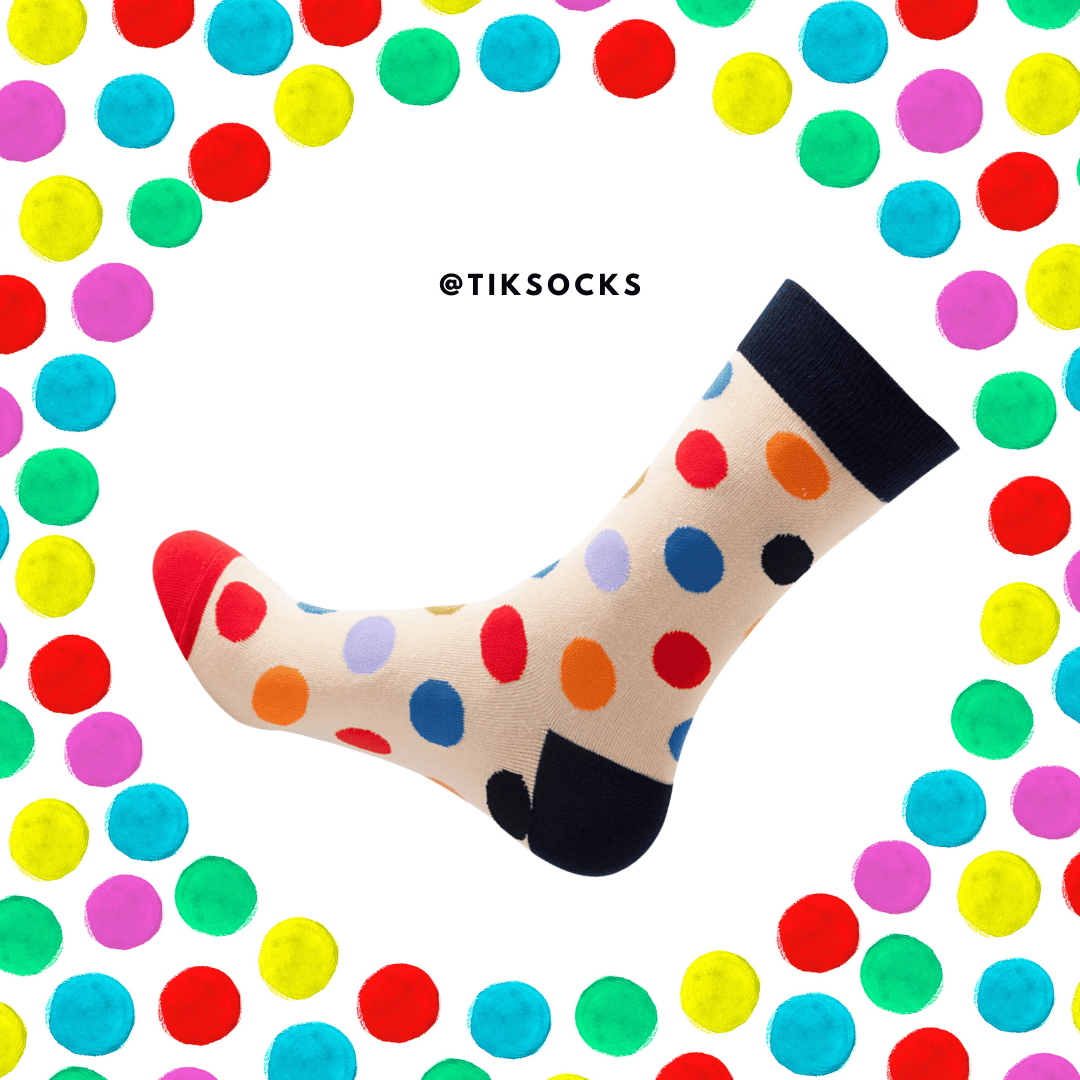 "Vibrant multi-colored polka dot socks from the Polka Dot Socks Collection, showcasing a mix of classic patterns and modern hues.