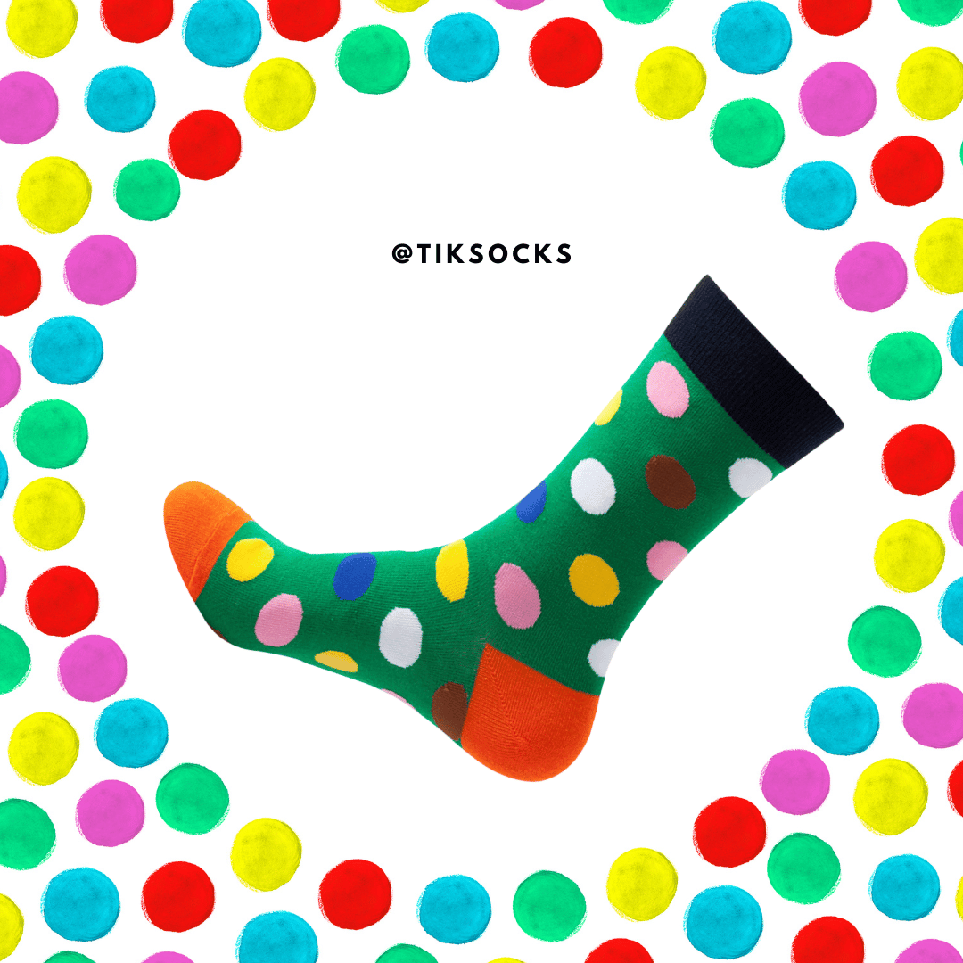 "Vibrant multi-colored polka dot socks from the Polka Dot Socks Collection, showcasing a mix of classic patterns and modern hues.