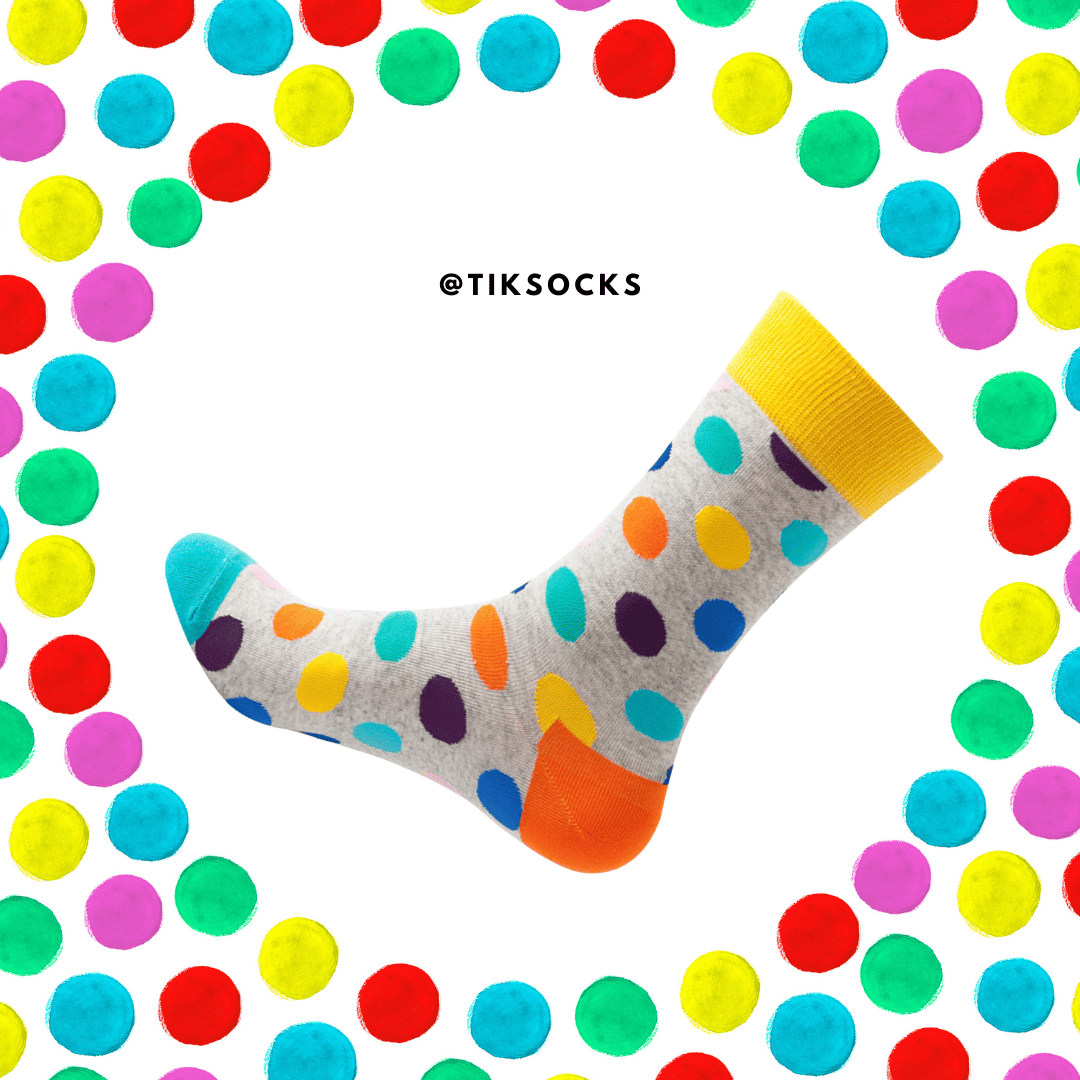 "Vibrant multi-colored polka dot socks from the Polka Dot Socks Collection, showcasing a mix of classic patterns and modern hues.