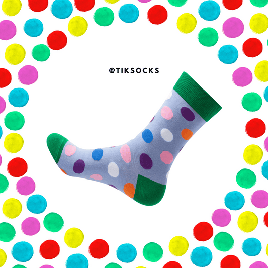 "Vibrant multi-colored polka dot socks from the Polka Dot Socks Collection, showcasing a mix of classic patterns and modern hues.