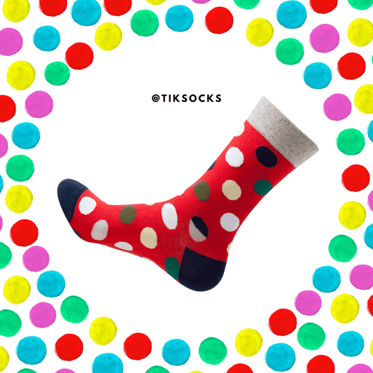 "Vibrant multi-colored polka dot socks from the Polka Dot Socks Collection, showcasing a mix of classic patterns and modern hues.