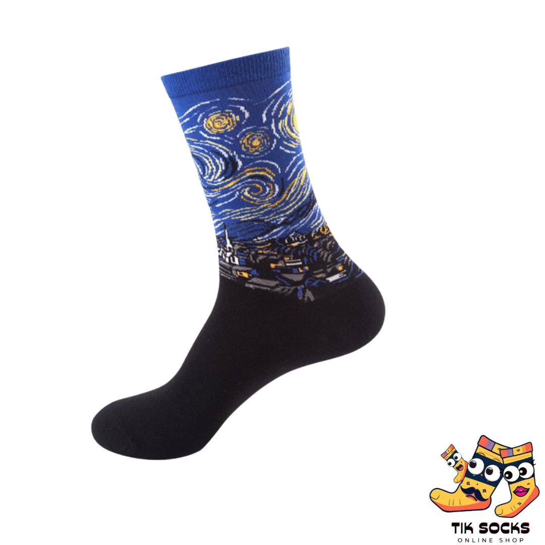 Comfortable socks featuring a Van Gogh-inspired design, capturing the essence of his iconic art, suitable for both men and women