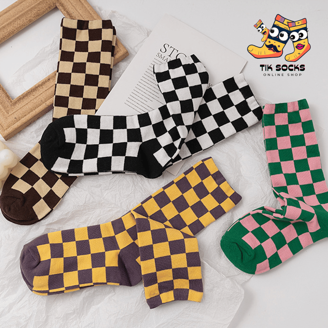 TikSocks|Fun Socks-Chessboard Socks-Green Pink