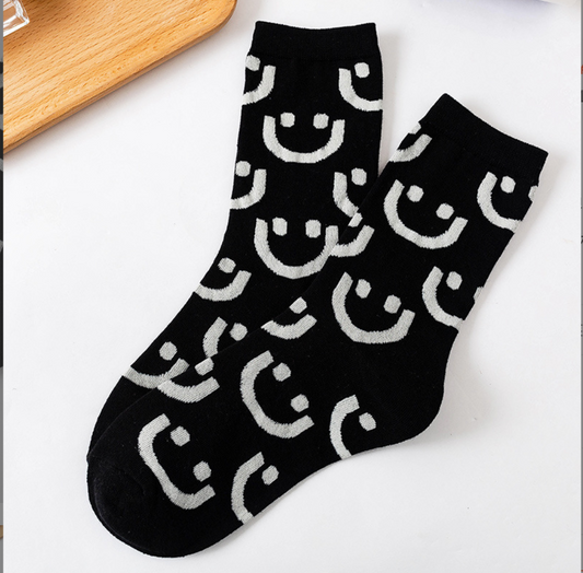 TikSocks|Fun Socks-Smiles Socks - Black and White Joyful