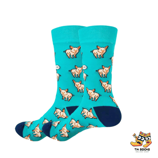 TikSocks|Fun Socks-Blue Piggy Socks